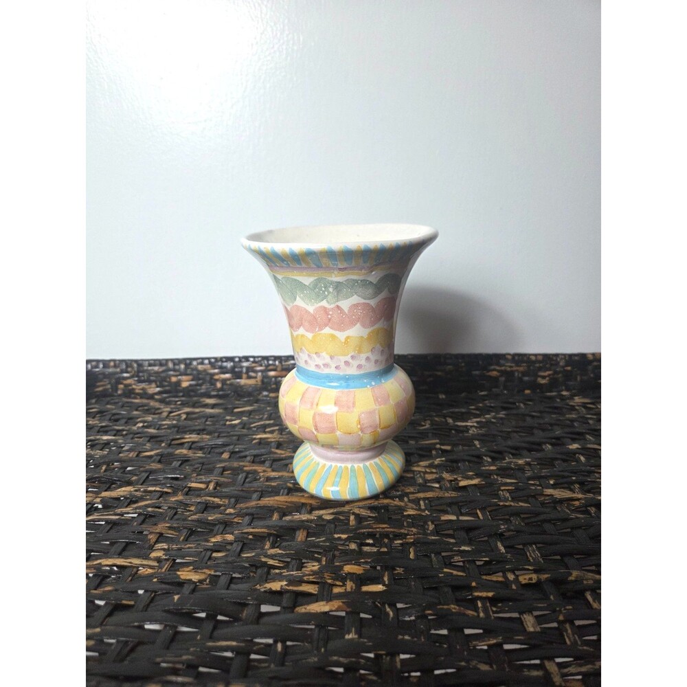 Mackenzie Childs Ceramic Hand Painted Aurora Vase 6.5" c.1983 Retired